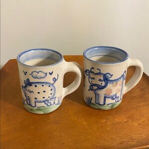 Two MA Hadley Pottery Mugs - The End - featuring a pig and a cow!
